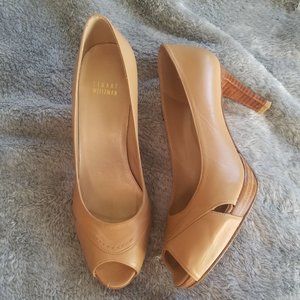 Stuart Weitzman Leather Open Toe Pumps